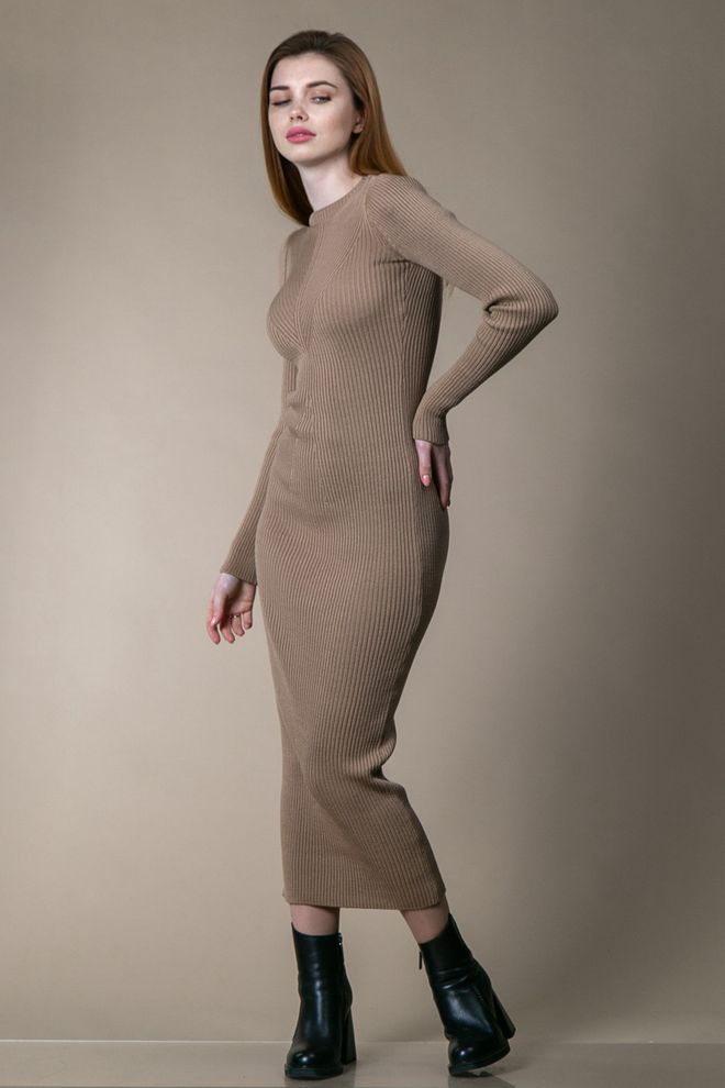 Платье макси силуэтное вязаное 42-46 (кэмел)