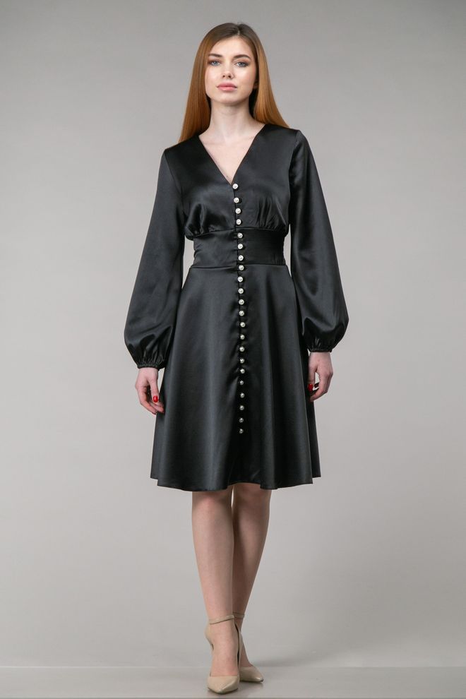 Платье с пуговицами длинный рукав (черный)