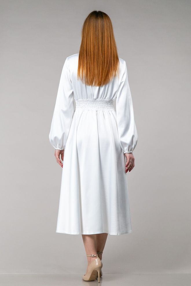 Платье миди с пуговицами длинный рукав (молочный)