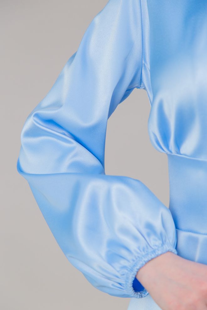 Платье с пуговицами длинный рукав (голубой)