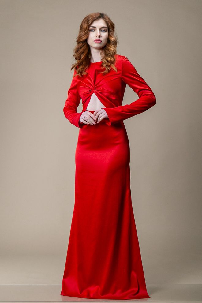 Платье макси с вырезом (красный)