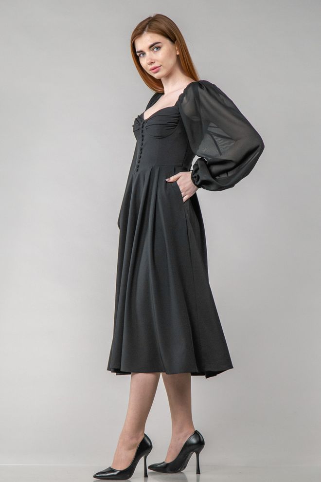 Плаття міді з пишними рукавами (чорний)