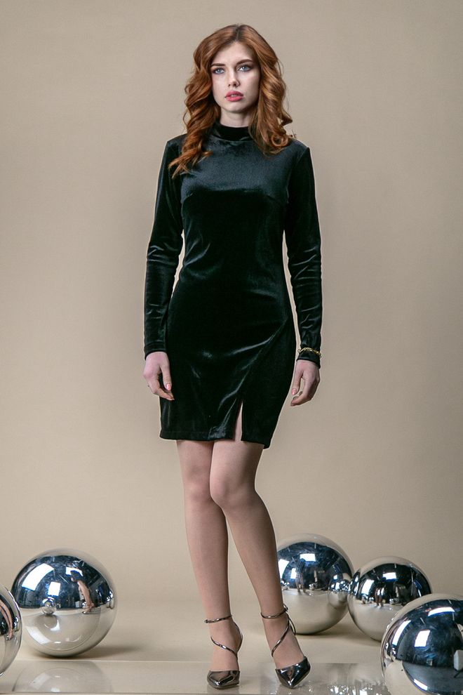 Платье мини облегающее с разрезом (черный)