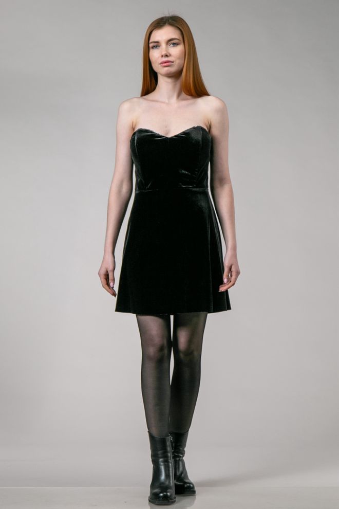 Платье мини велюр корсетное (черный)