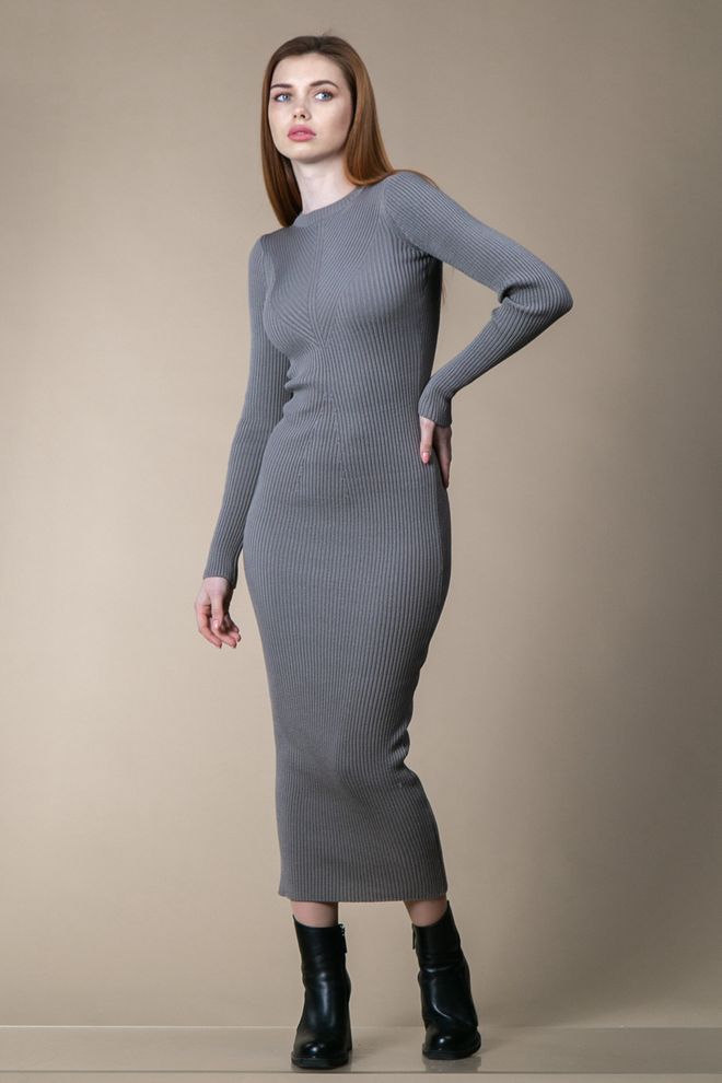 Платье макси силуэтное вязаное 42-46 (серый)