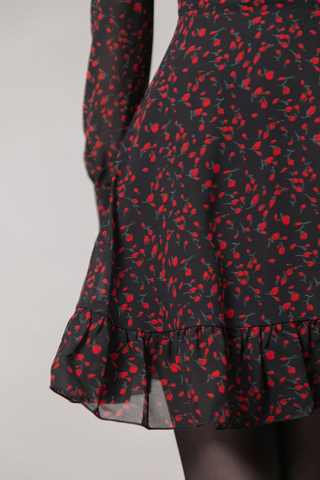 Платье мини с цветочным принтом (черный+красный)