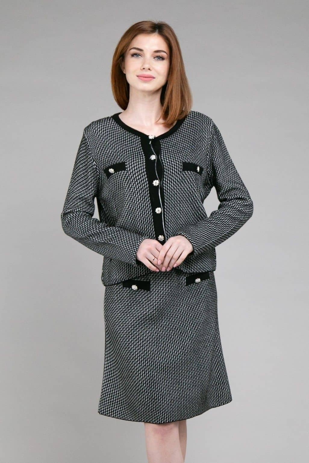 Костюм кофта+юбка мини ONE SIZE (черный+белый) — 1
