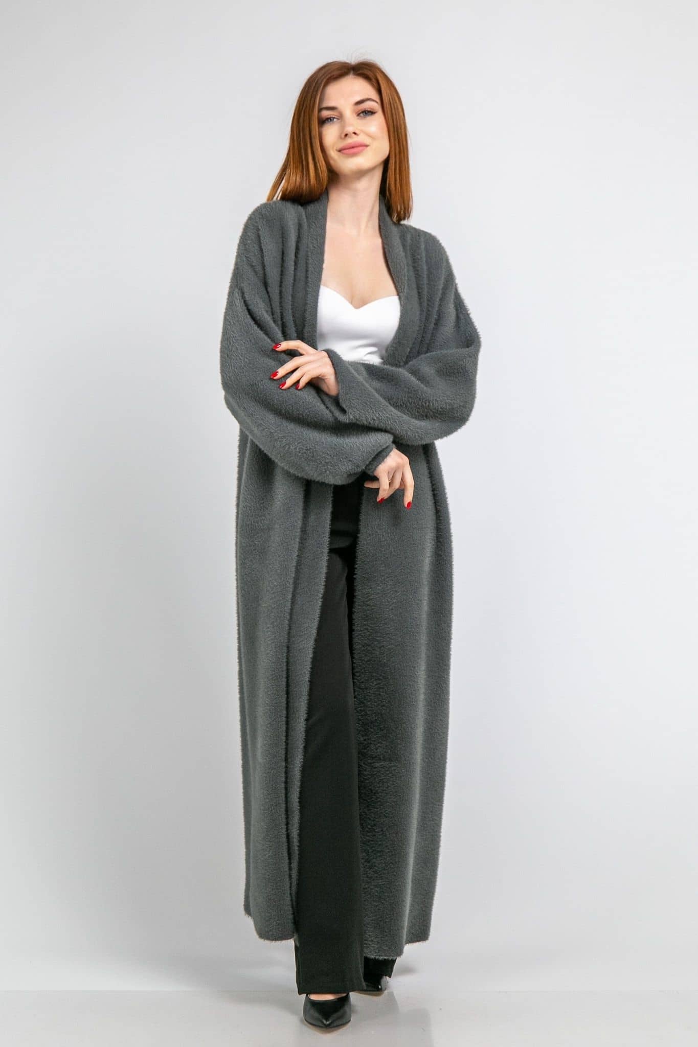 Кардиган максі з манжетами ONE SIZE (сірий) — 1