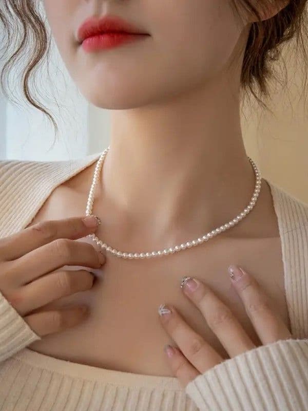 Колье с жемчугом короткое (белый+золото) — 1
