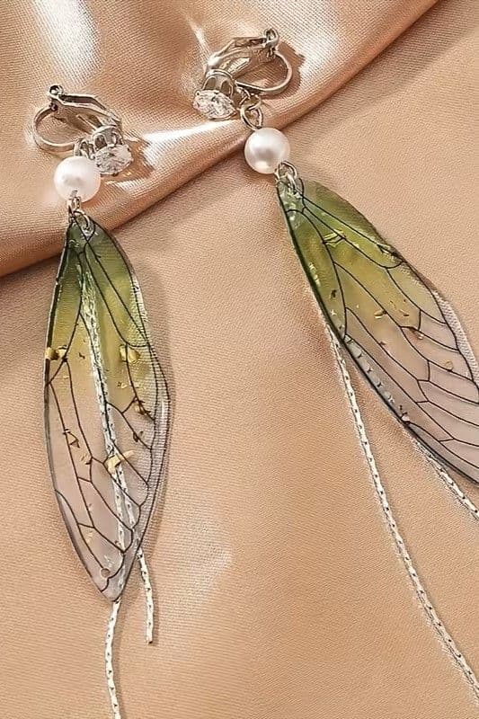 Серьги клипсы крылья бабочки (зеленый)
