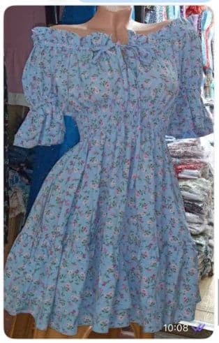Платье мини резинка цветочный принт (голубой+розовый)