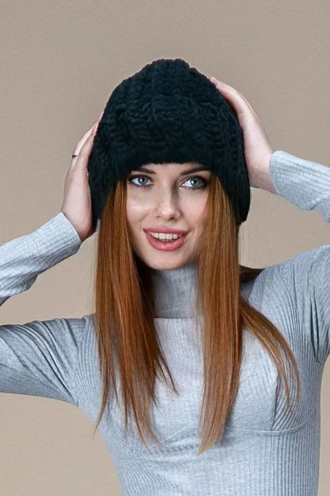 Шапка вязаная, вельвет (черный) — 5