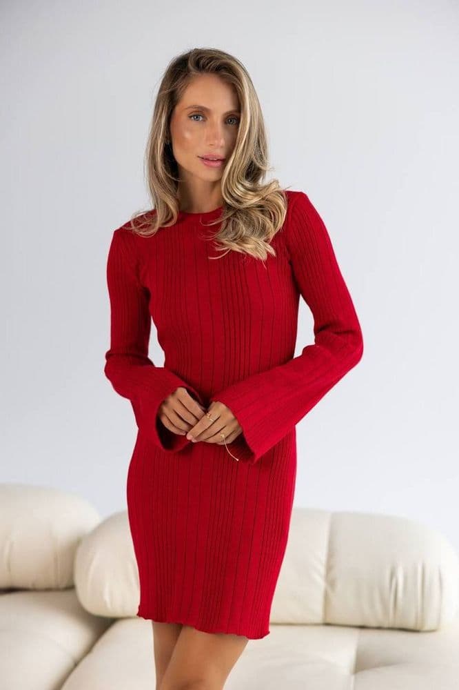 Плаття міні трикотажне в рубчик ONE SIZE (червоний) — 3