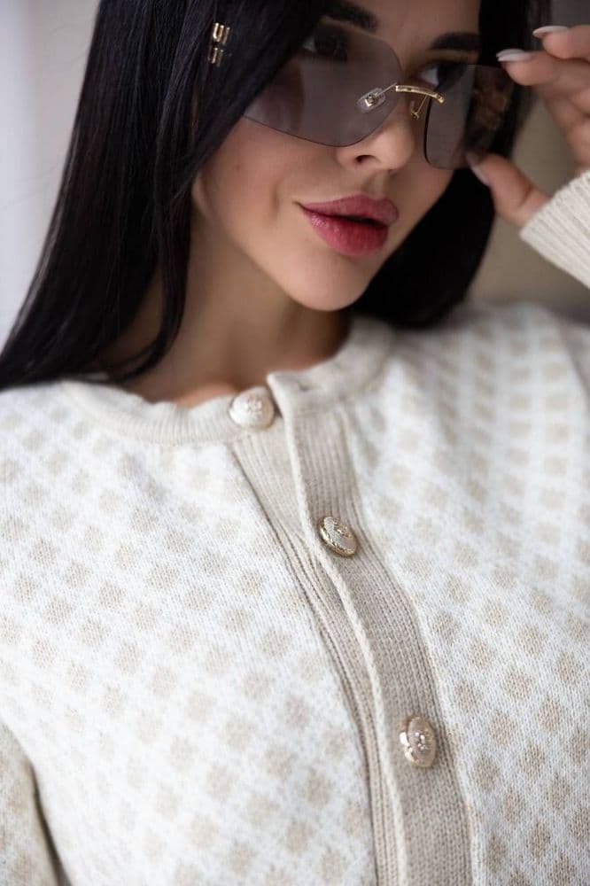 Кардиган з золотими ґудзиками ONE SIZE (беж+молочний) — 4