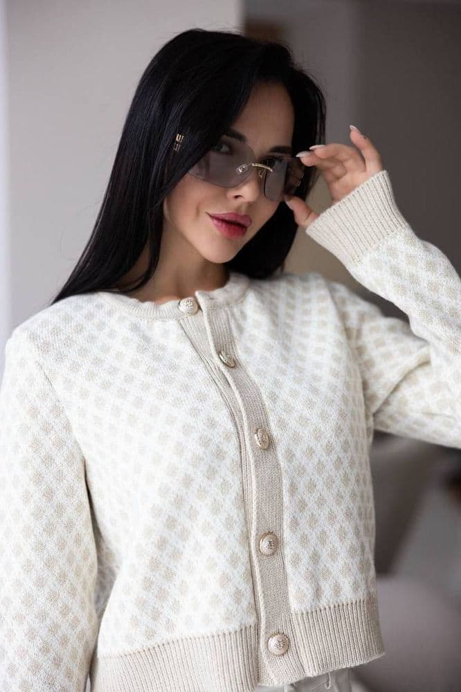 Кардиган з золотими ґудзиками ONE SIZE (беж+молочний) — 5