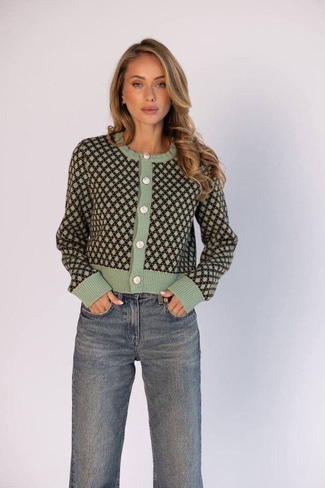 Кардиган з золотими ґудзиками ONE SIZE (оливка+коричневий — 5