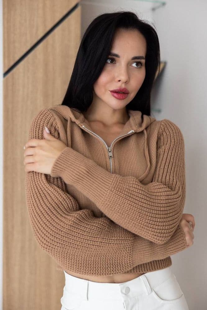 Кофта з капюшоном на блискавці ONE SIZE (кемел) — 3