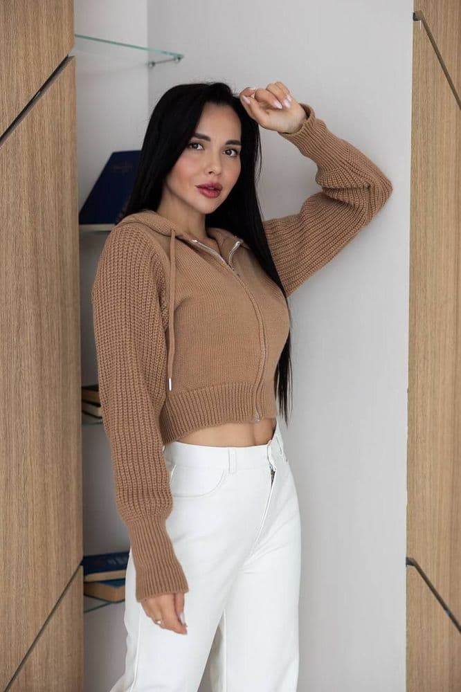 Кофта з капюшоном на блискавці ONE SIZE (кемел) — 4