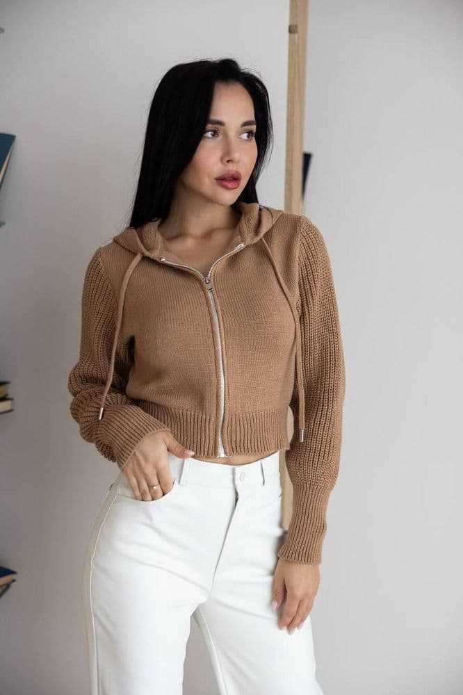 Кофта з капюшоном на блискавці ONE SIZE (кемел) — 5