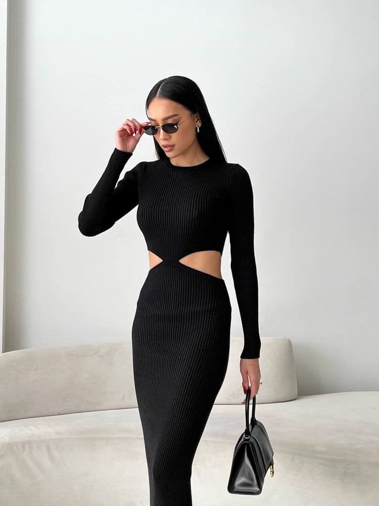 Плаття максі з вирізами ONE SIZE (чорний) — 3