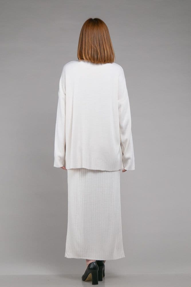 Костюм кофта зі стійкою+спідниця міді ONE SIZE (молочний) — 5