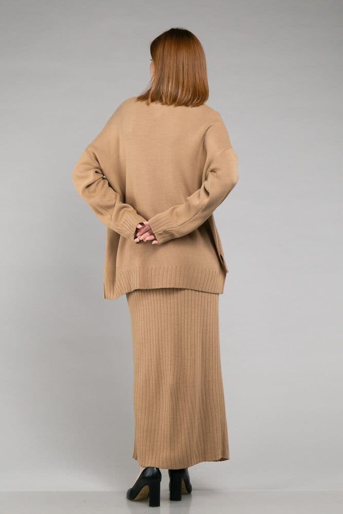 Костюм кофта зі стійкою+спідниця міді ONE SIZE (кемел) — 5