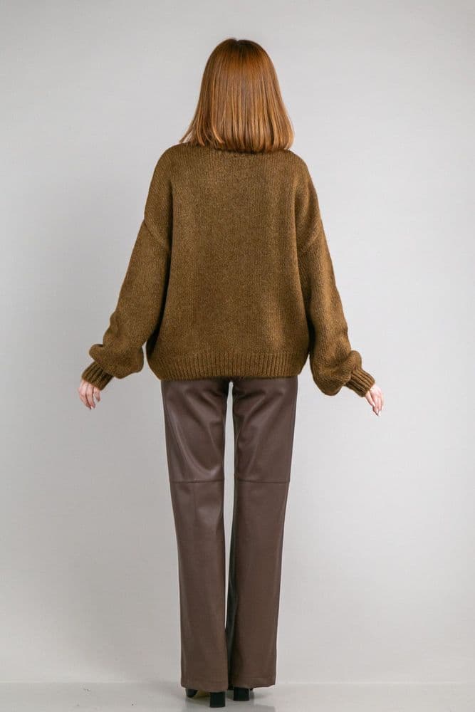 Светр оверсайз з пишним рукавом ONE SIZE (коричневий) — 6
