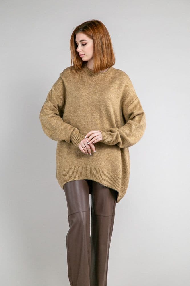 Светр оверсайз асиметричний ONE SIZE (кемел) — 2