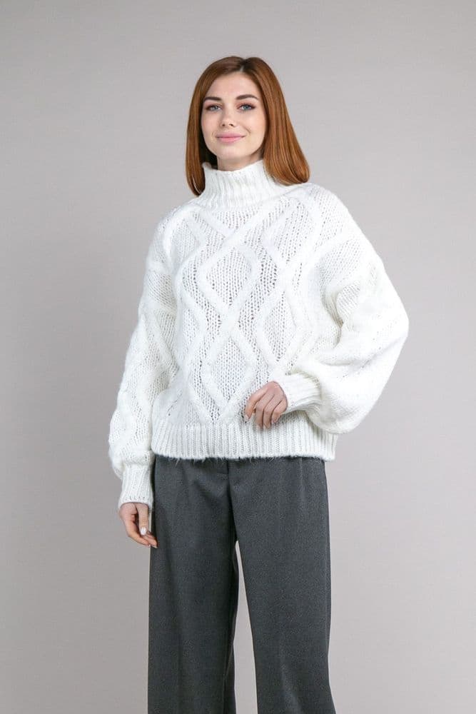 Свитер косы со стойкой ONE SIZE (молочный) — 2