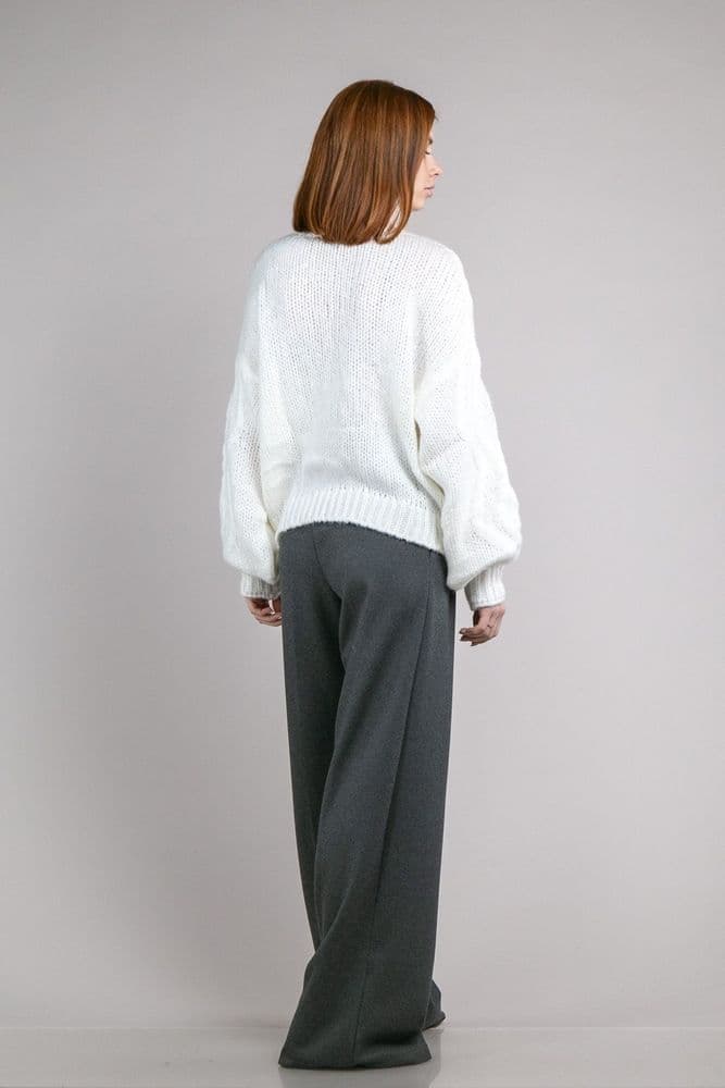 Свитер косы со стойкой ONE SIZE (молочный) — 4