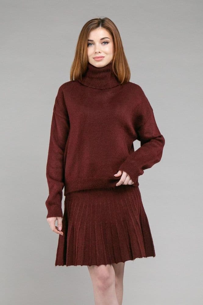 Костюм светр з горлом+спідниця ONE SIZE (бордо) — 1