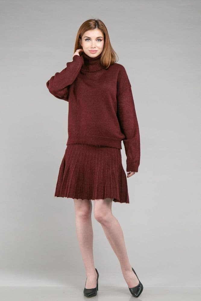 Костюм светр з горлом+спідниця ONE SIZE (бордо) — 2