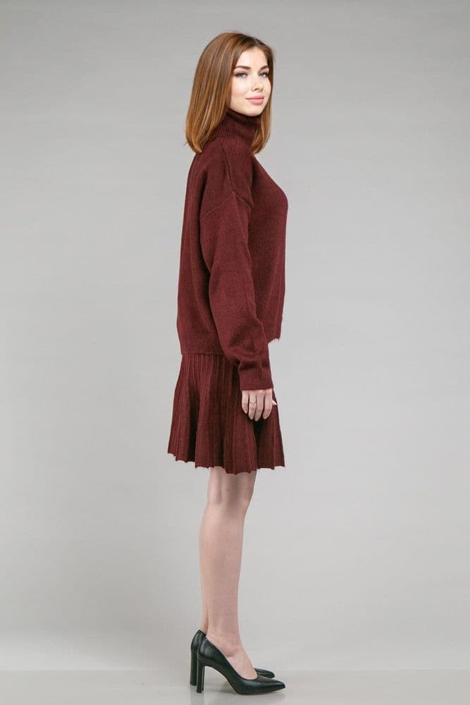 Костюм светр з горлом+спідниця ONE SIZE (бордо) — 3