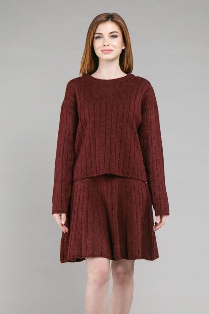 Костюм светр+спідниця ONE SIZE (бордо) — 2
