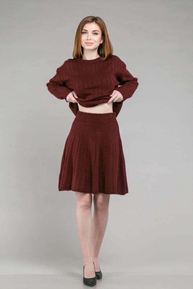 Костюм светр+спідниця ONE SIZE (бордо) — 6