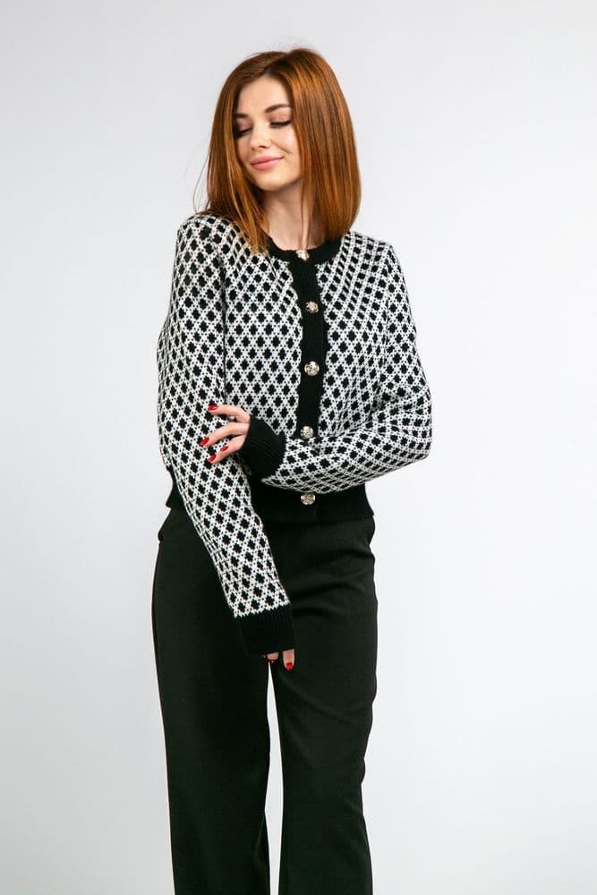 Кардиган з золотими ґудзиками ONE SIZE (молочний+чорний) — 6