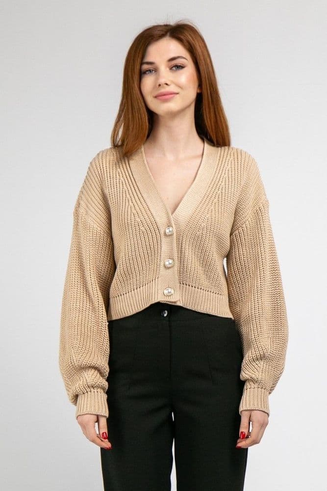 Кардиган короткий з золотими ґудзиками ONE SIZE (беж) — 1