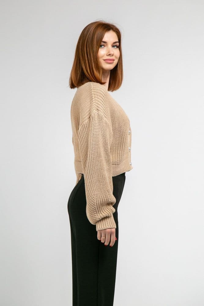 Кардиган короткий з золотими ґудзиками ONE SIZE (беж) — 4