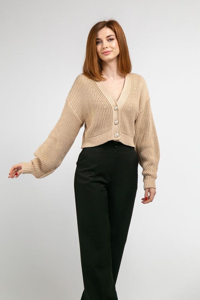 Кардиган короткий з золотими ґудзиками ONE SIZE (беж) — 7