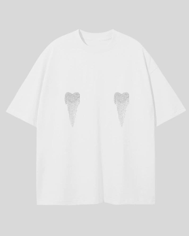 Футболка зі стразами серця ONE SIZE (білий) — 4