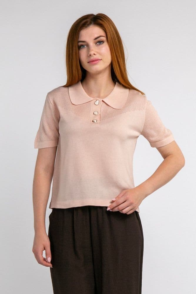 Джемпер з коротким рукавом ажурний ONE SIZE (рожевий) — 2