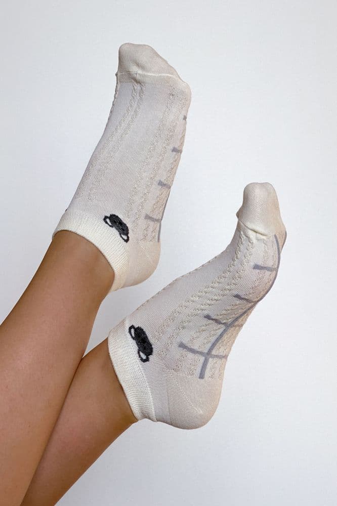 Носки короткие коттон рисунок узор 36-41 (молочный+серый) — 2