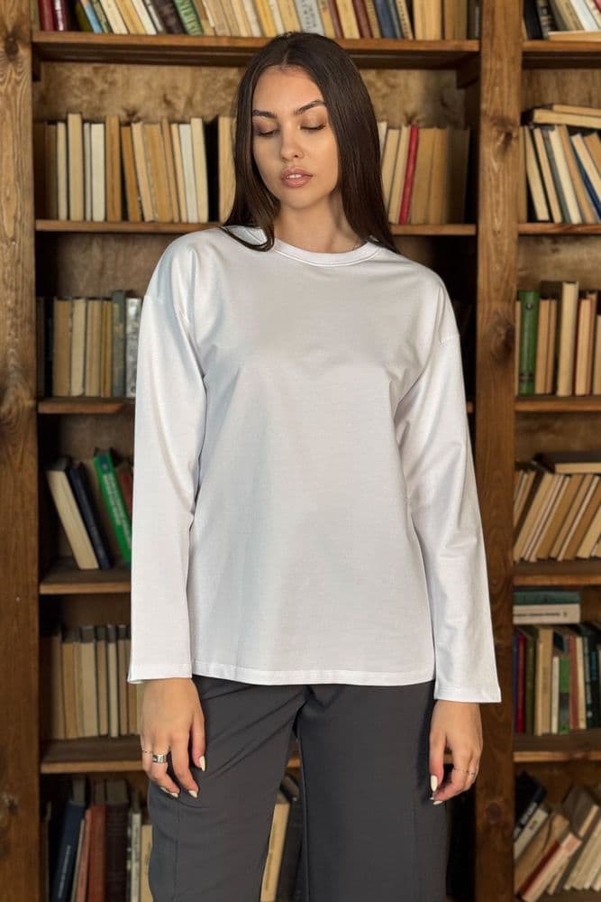 Лонгслів двунитка з круглим вирізом ONE SIZE (білий) — 2