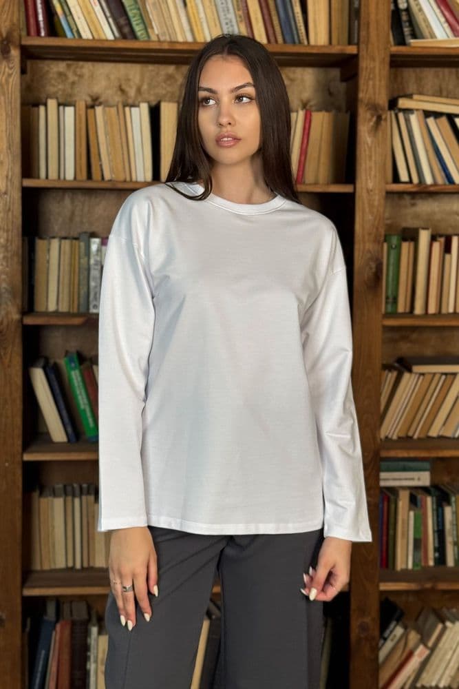 Лонгслів двунитка з круглим вирізом ONE SIZE (білий) — 3