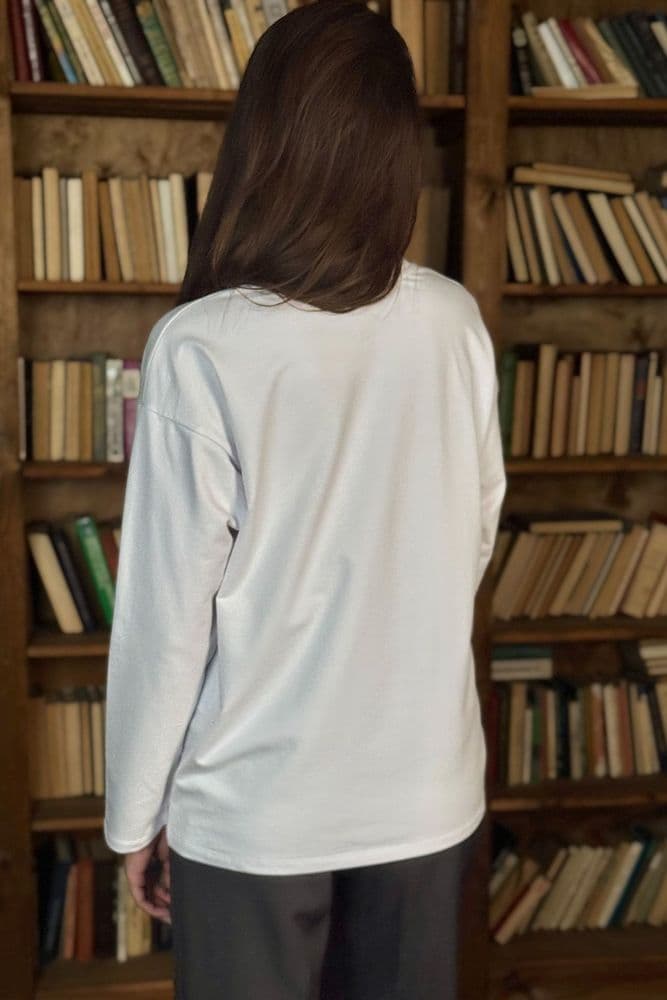 Лонгслів двунитка з круглим вирізом ONE SIZE (білий) — 4