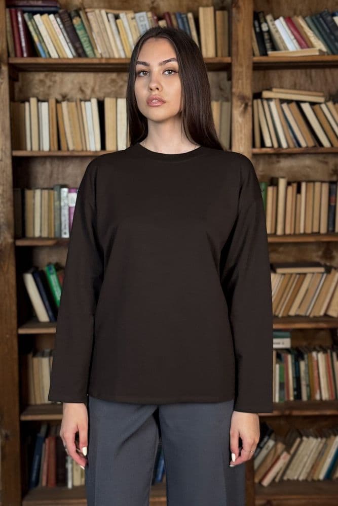 Лонгслів двунитка з круглим вирізом ONE SIZE (шоколад) — 1