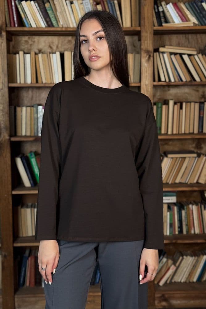 Лонгслів двунитка з круглим вирізом ONE SIZE (шоколад) — 2
