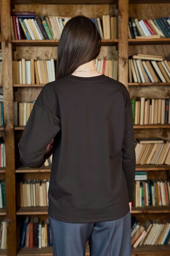 Лонгслів двунитка з круглим вирізом ONE SIZE (шоколад) — 3