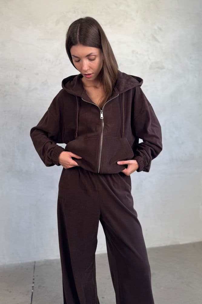 Костюм из кофты+брюки палаццо (коричневый) — 9