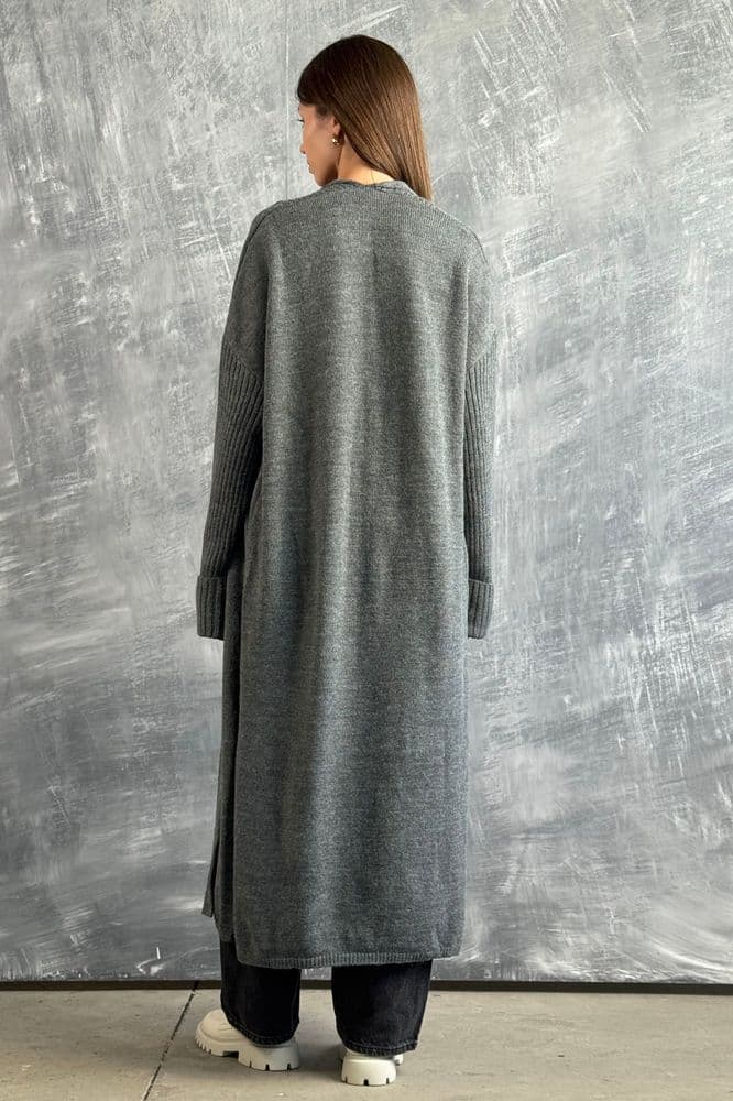 Кардиган максі з розрізами та манжетами ONE SIZE (сірий) — 3